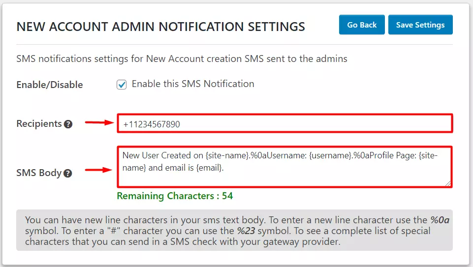 OTP Verification enter admin's mobile number wordpress sms notification