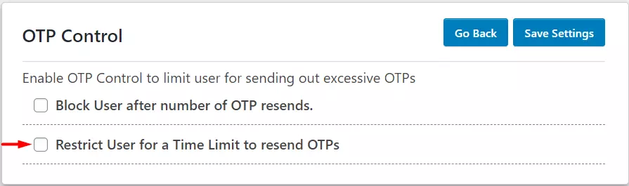 OTP Verification Limit OTP Request checkbox restrict user for time limit to resend OTP