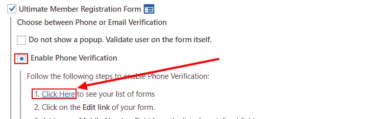 OTP Verification Ultimate Member Registration Form click here to see forms