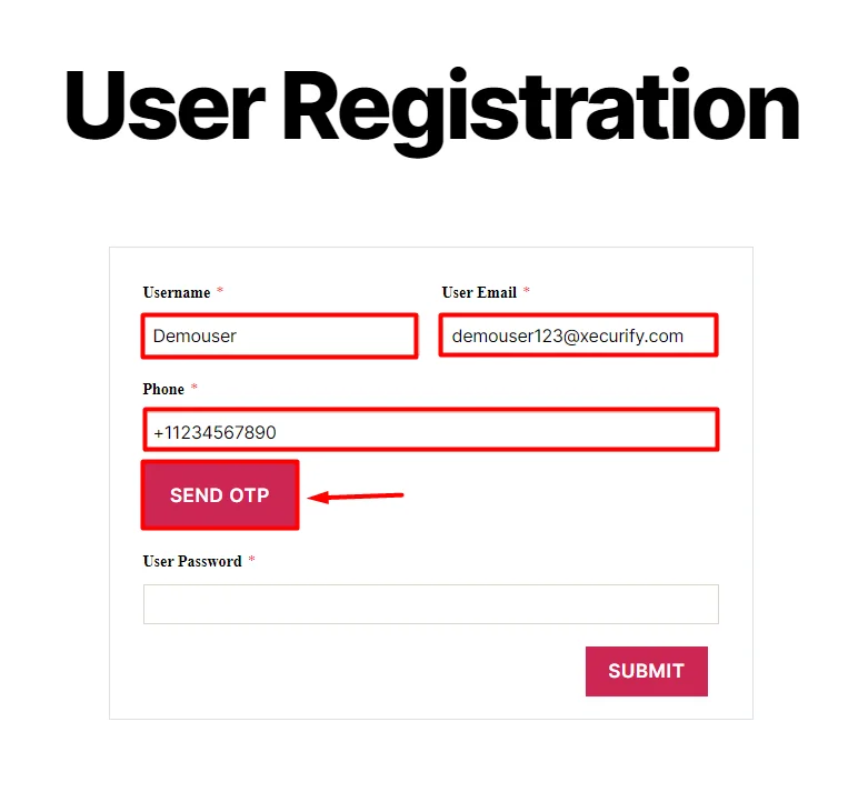 OTP Verification User Registration Fill Details to get OTP WP Everest