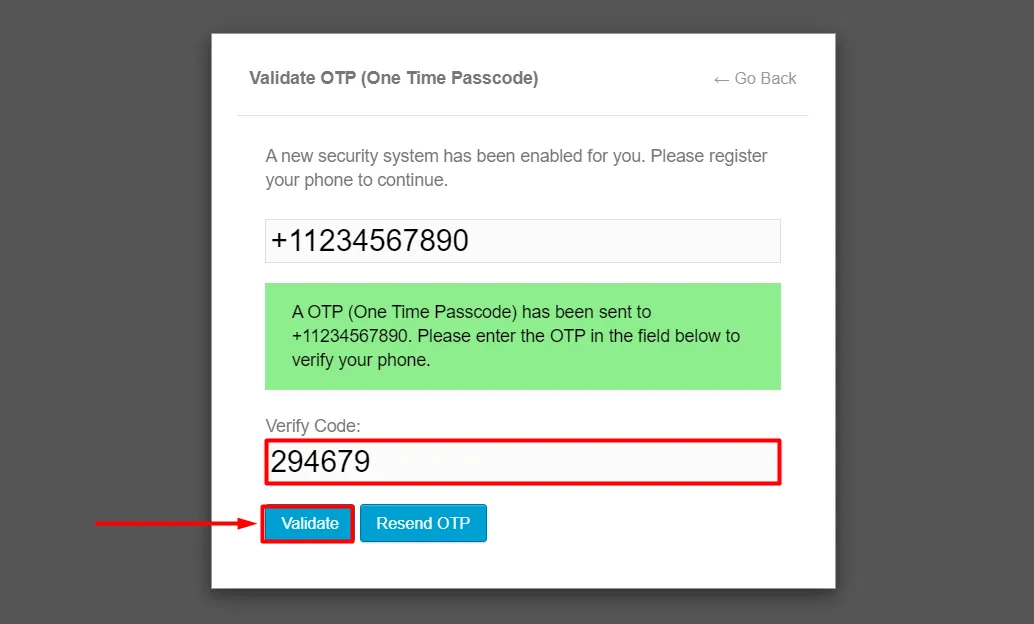 OTP Verification Validate