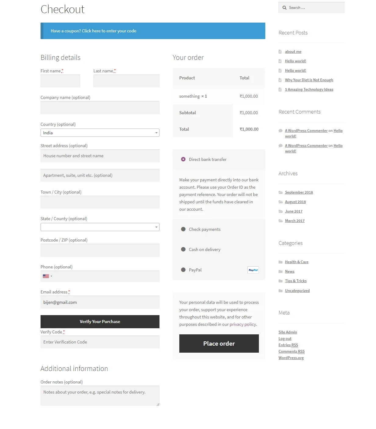 OTP Verification SMS Notification WooCommerce Checkout Form Verify Your Purchase