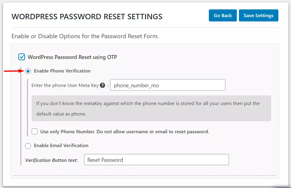 OTP Verification Wordpress Password reset Enable Phone Verification