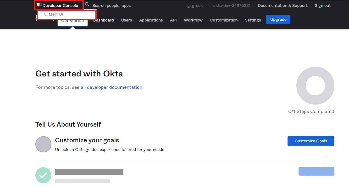 SAML Single Sign-On (SSO) using Okta as Identity Provider(IdP), Okta SSO Admin_Dashboard