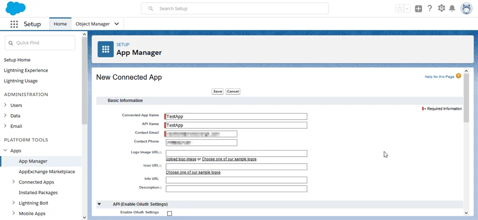 Joomla OAuth Client SSO Salesforce App Manager For New App