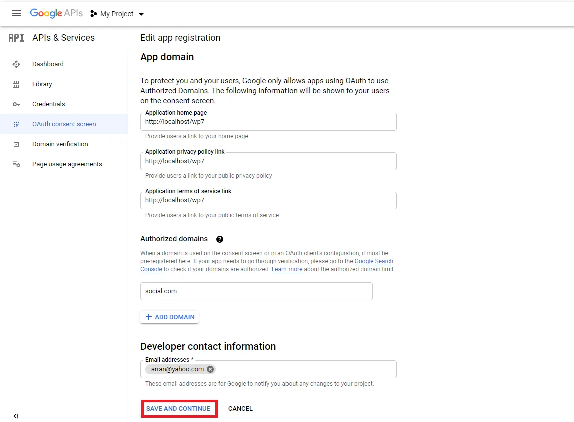 WordPress Google OAuth Login : save settings