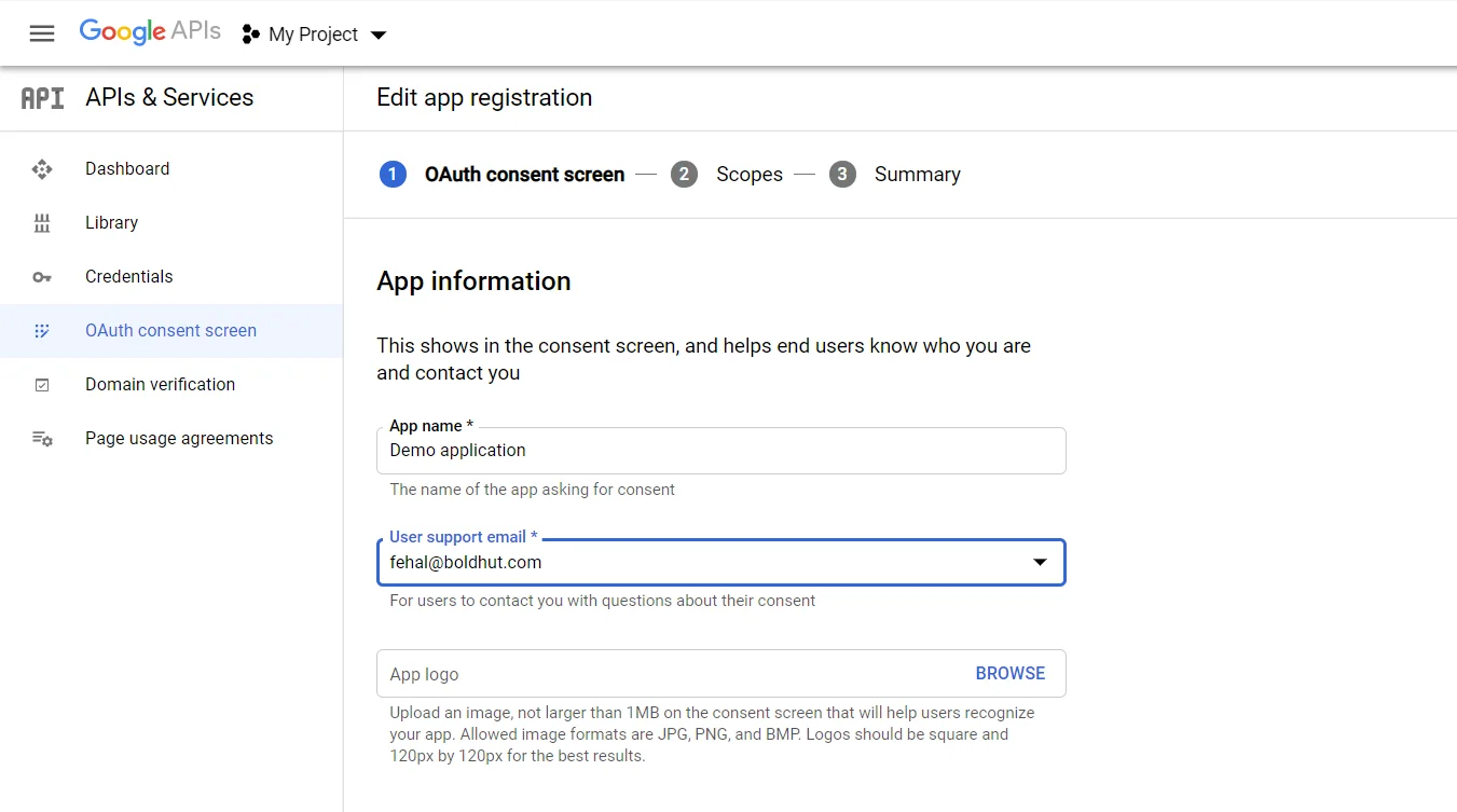 nopCommerce OAuth Single Sign-On (SSO) using Google as IDP - Enter App Information