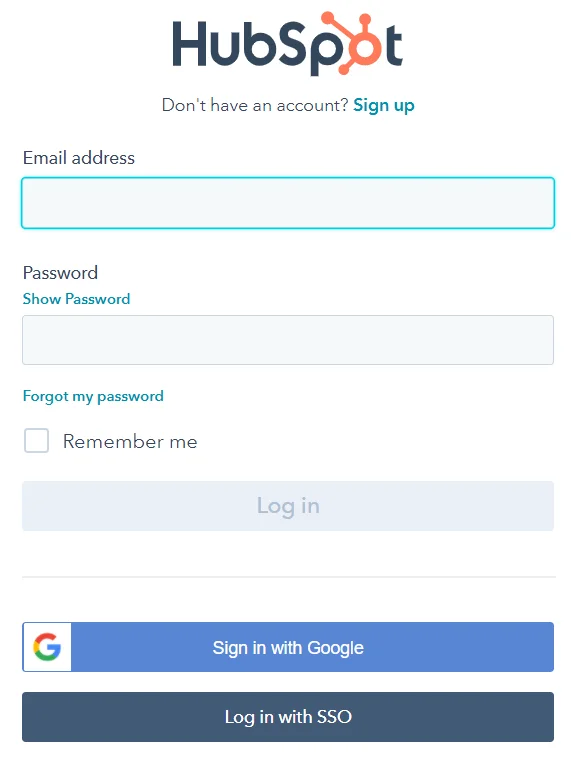 Hubspot Single Sign-On (SSO) OAuth - Login Page