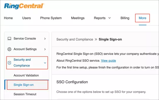 Navigate to single-sign-on - RingCentral SSO Login with WordPress