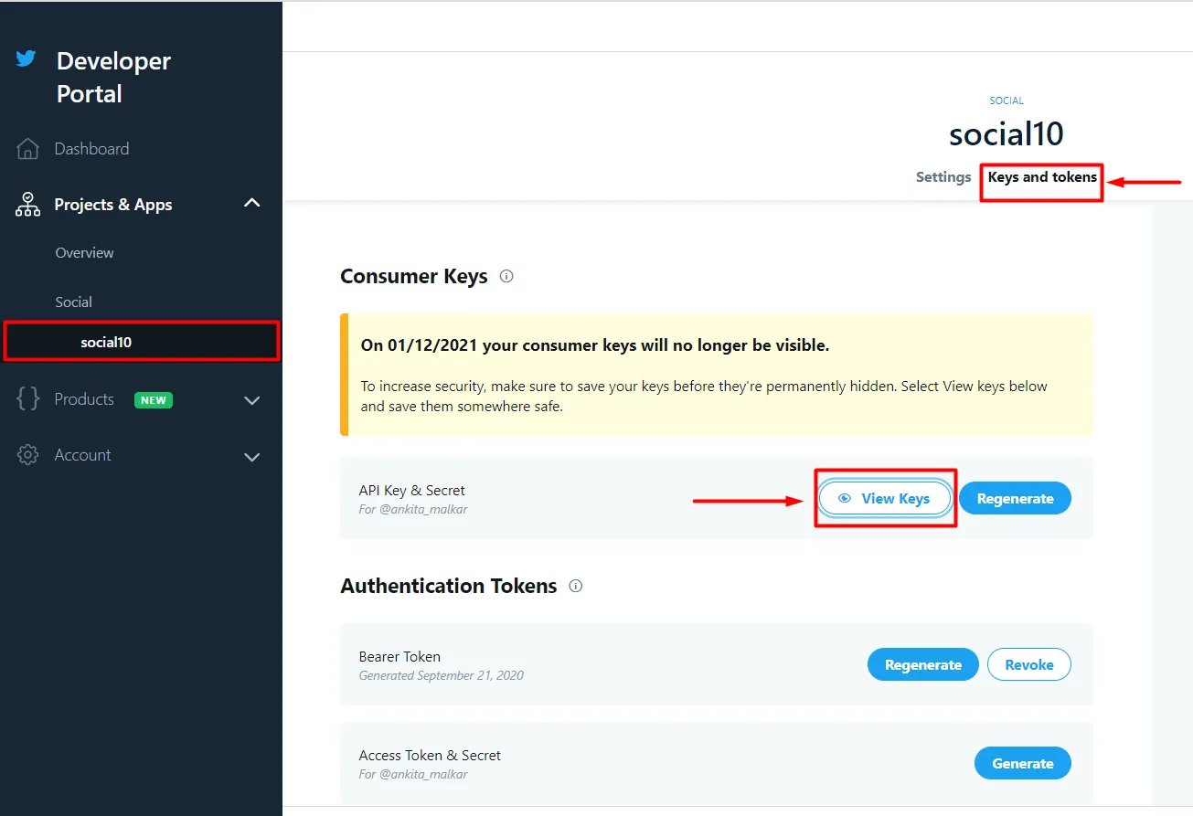 Twitter Shopify social login view key token