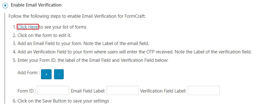 OTP Verification FormCraft Basic fields
