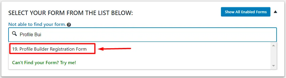 OTP Verification Profile Builder Registration Form Select Form