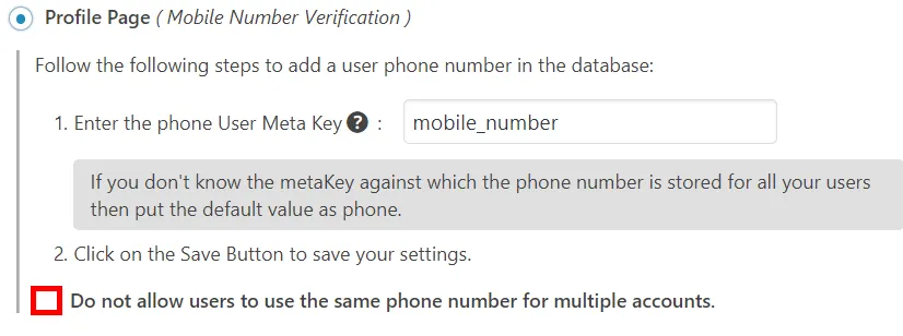 OTP Verification Ultimate Member Profile Account Page Form Restrict To Use Same Phone Number