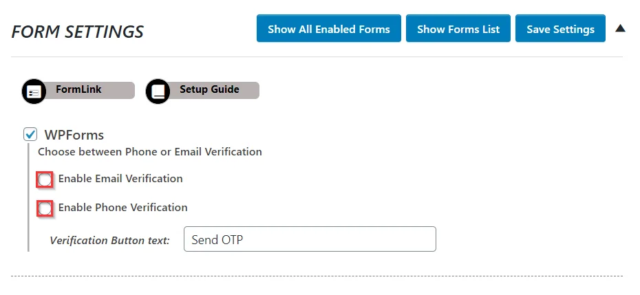 OTP Verification WP Forms Choose Email Phone