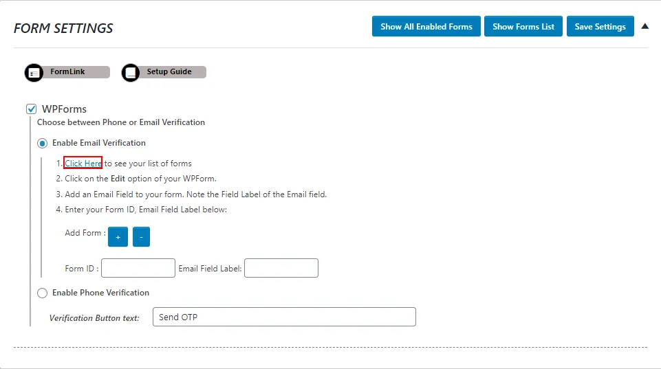 OTP Verification WP Forms click to see forms