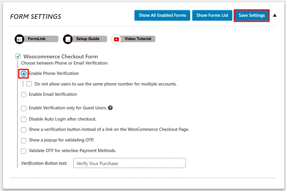 OTP Verification SMS Notification WooCommerce Checkout Form email phone