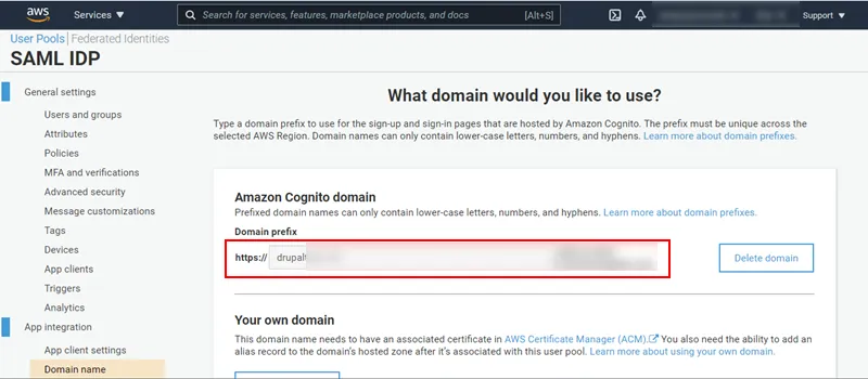AWS Cognito as SP and Drupal as IDP, Drupal SP Cofiguration