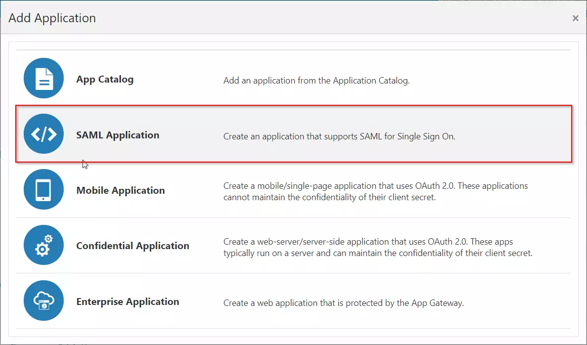 SAML Single Sign On (SSO) using Oracle Identity Cloud Service, Add Application