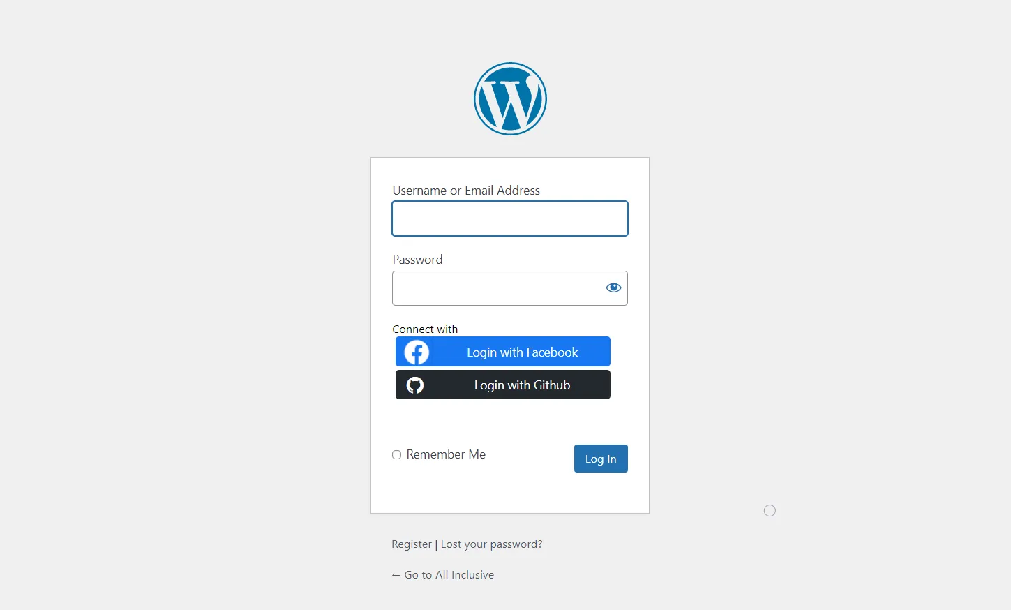 WordPress website github login enabled