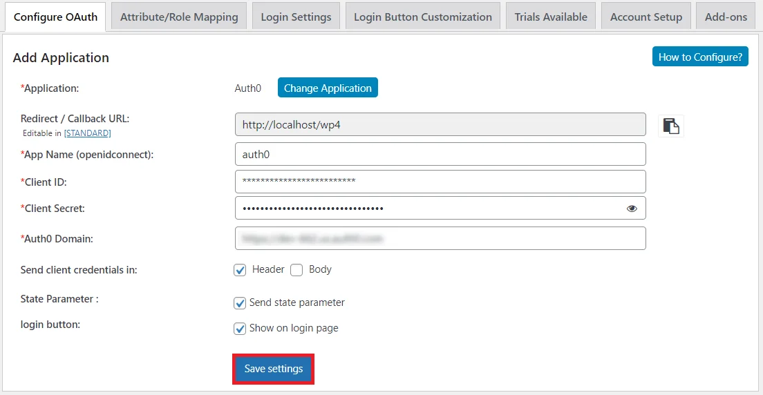 OAuth/OpenID/OIDC Single Sign-On (SSO),Auth0 SSO Login Save settings
