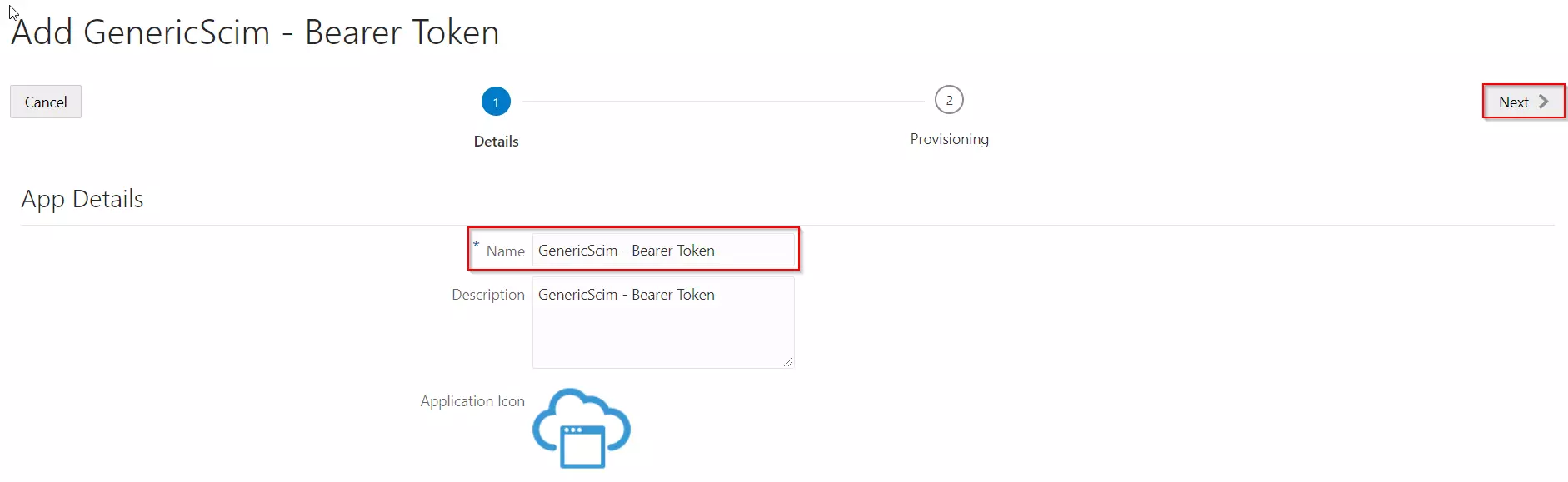 User provisioning with Oracle Cloud of SCIM Standard, Configure App