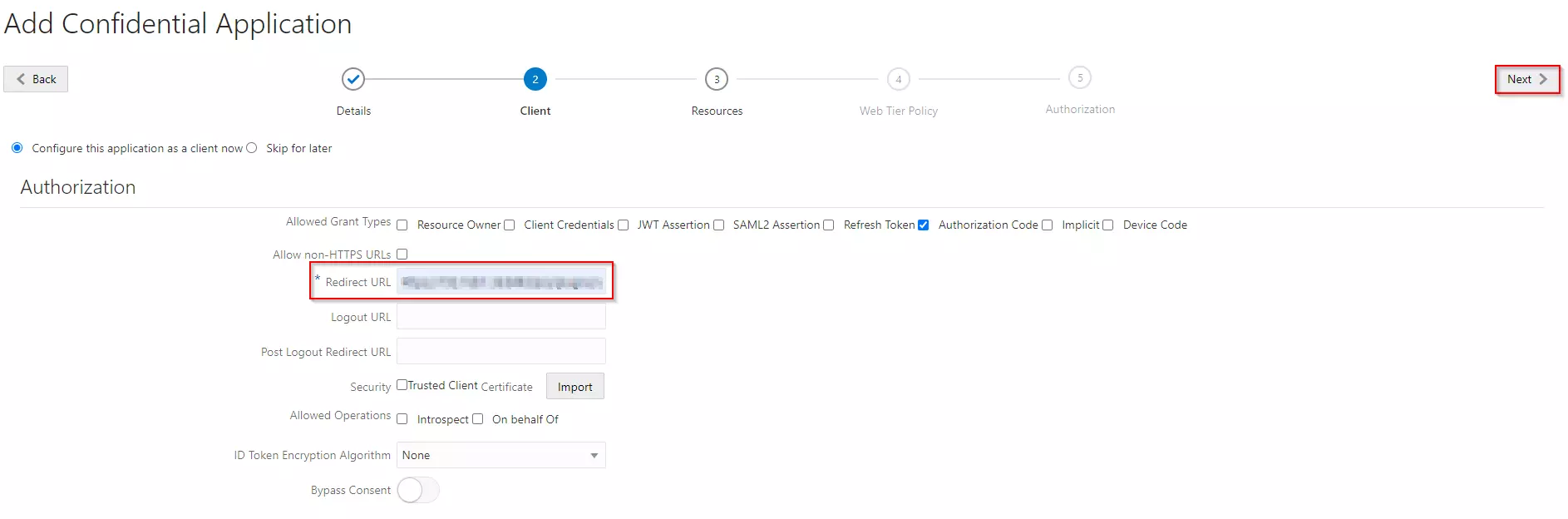 OAuth/OpenID/OIDC Oracle Cloud Single Sign On (SSO), Enter Client details