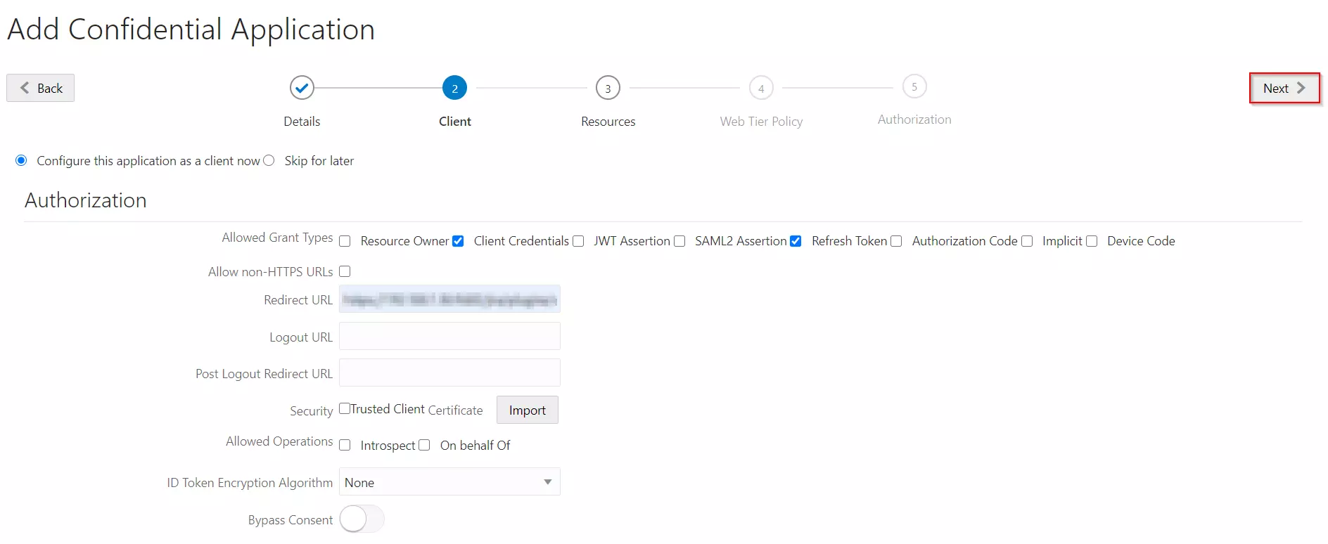 OAuth/OpenID/OIDC Oracle Cloud Single Sign On (SSO), Enter Client details
