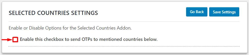 OTP Verification Allow OTP to only Selected countries checkbox