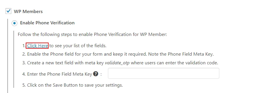 OTP Verification WP Members Fields