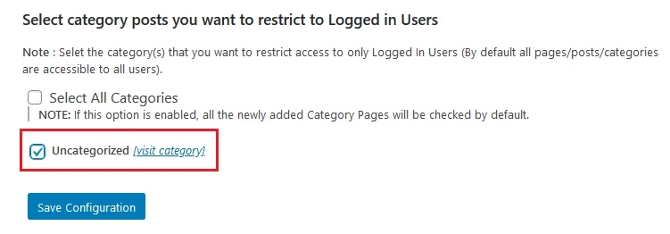 Page restriction | post restriction | restrict WordPress (WP) content - Save Configuration