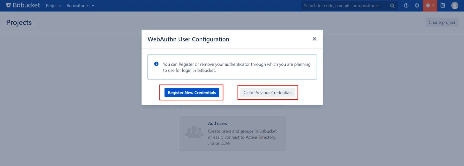 bitbucket webauthn configuration popup
