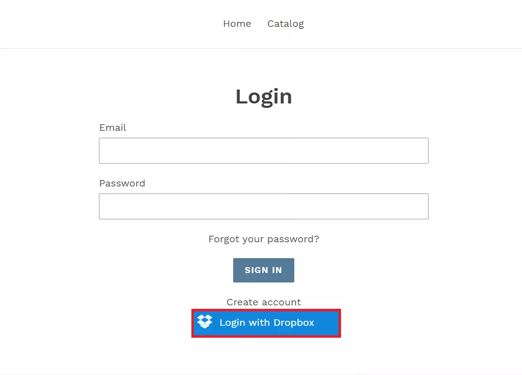 dropbox shopify login button on shopify store to login with dropbox