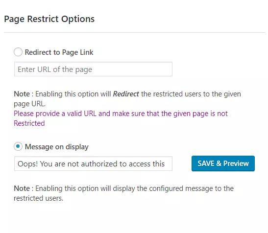 Page restriction | post restriction | restrict WordPress (WP) content - Message on display