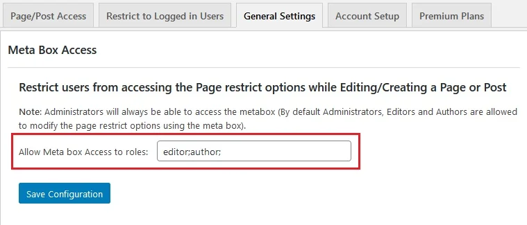 Protect content WordPress by user role restrictions- Metabox Access