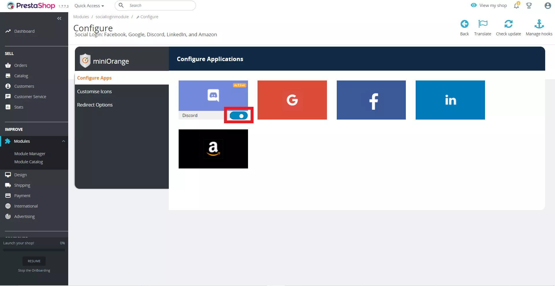 click on toggle button to setup login with discord