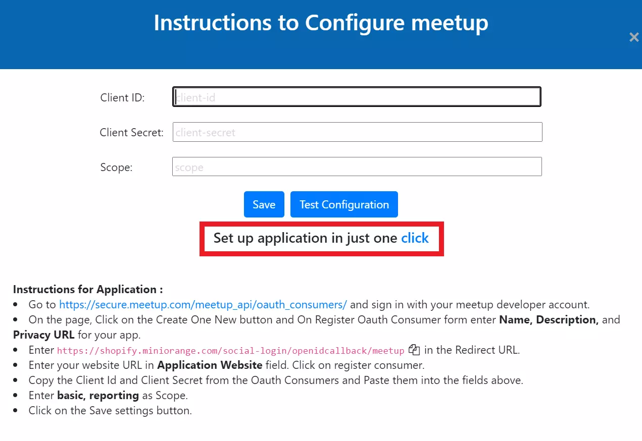 enable meetup social login with one click on shopify