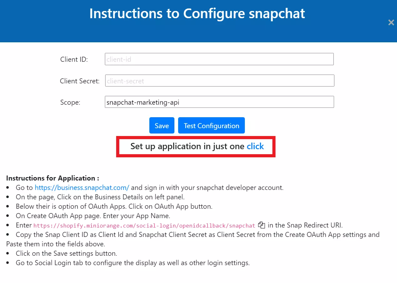 enable snapchat social login for shopify with one click