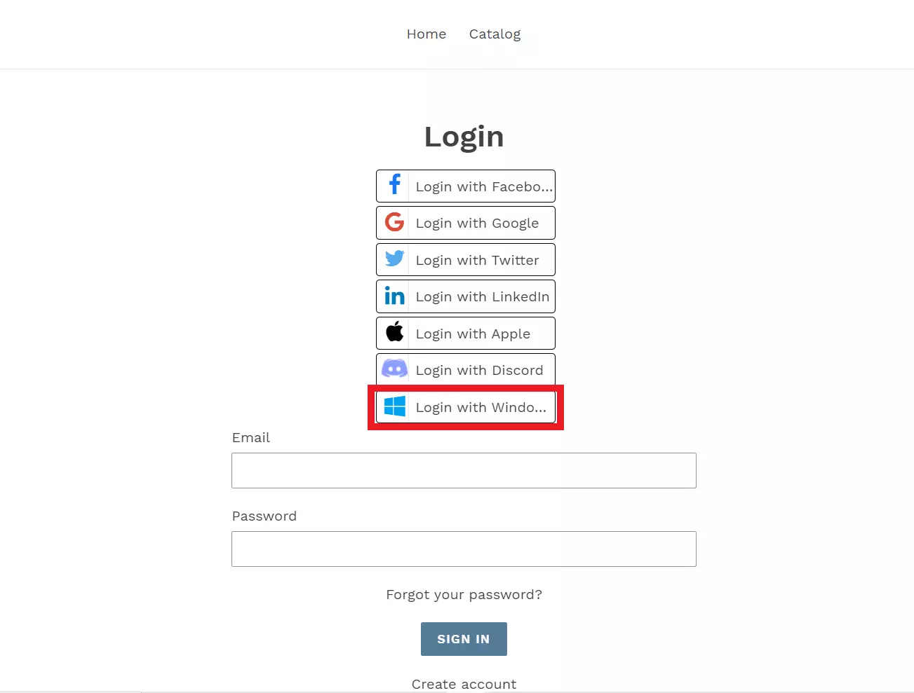 Shopify windows login button on shopify store to login with windows live