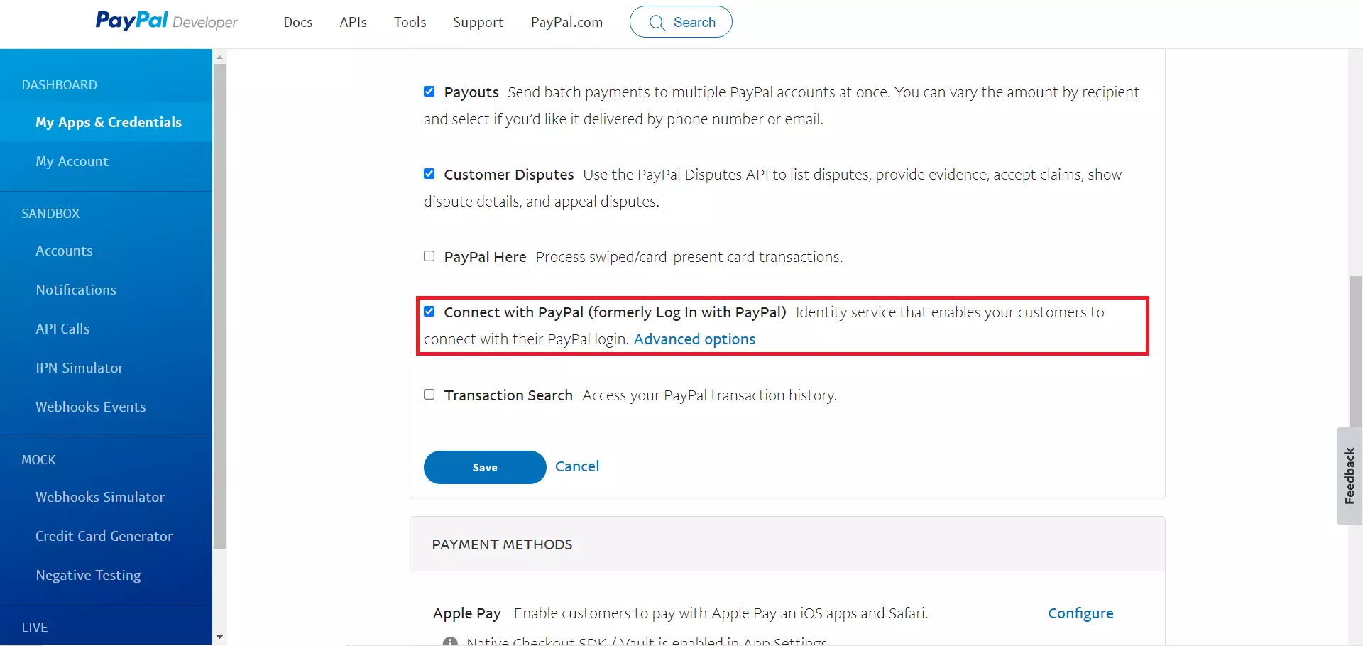 setup paypal social login enable connect with paypal