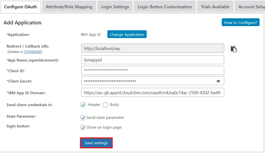  OAuth/OpenID/OIDC Single Sign-On (SSO),ibmapp save settings