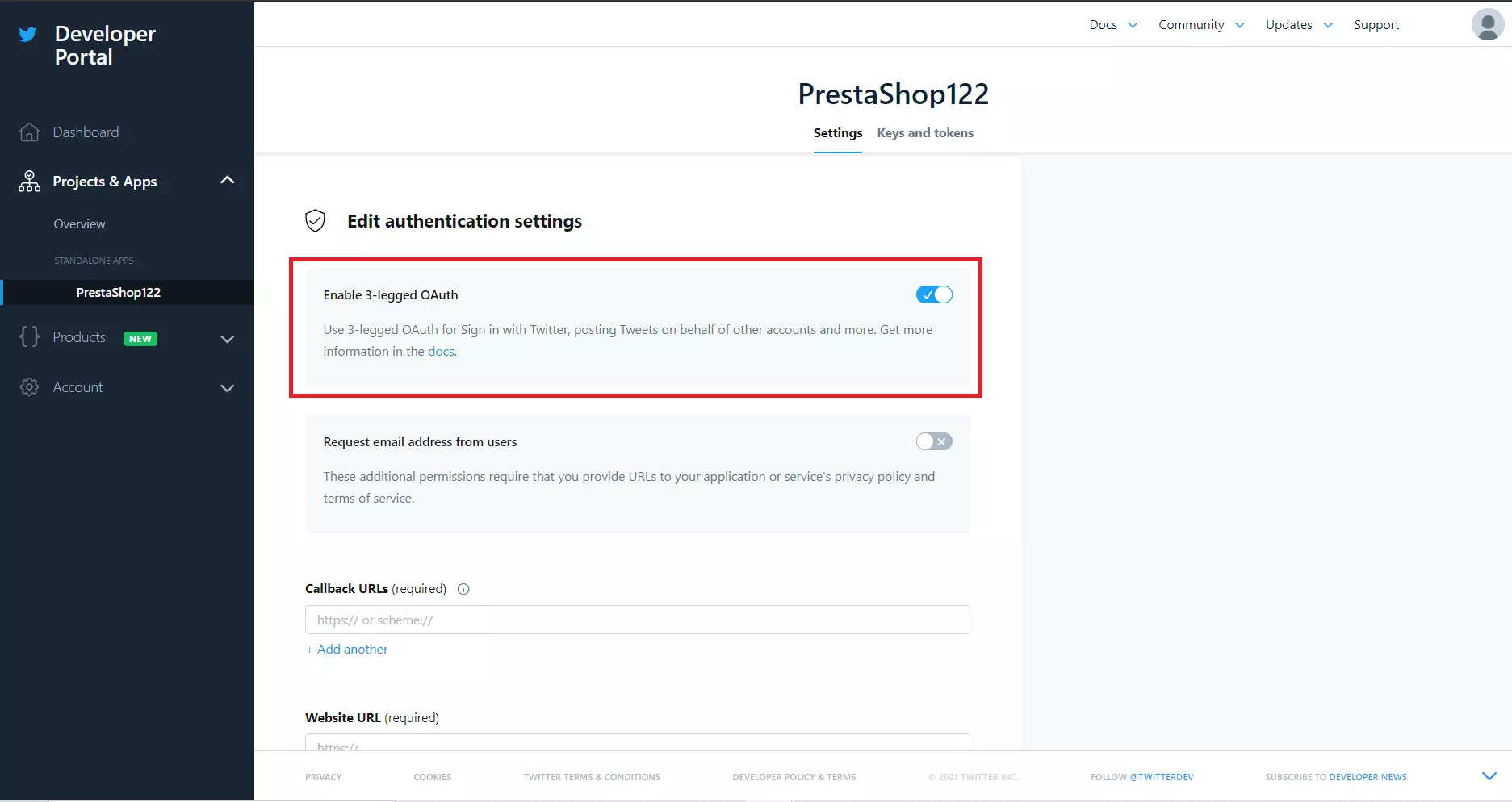 prestashop twitter SSO enable 3 legged OAuth