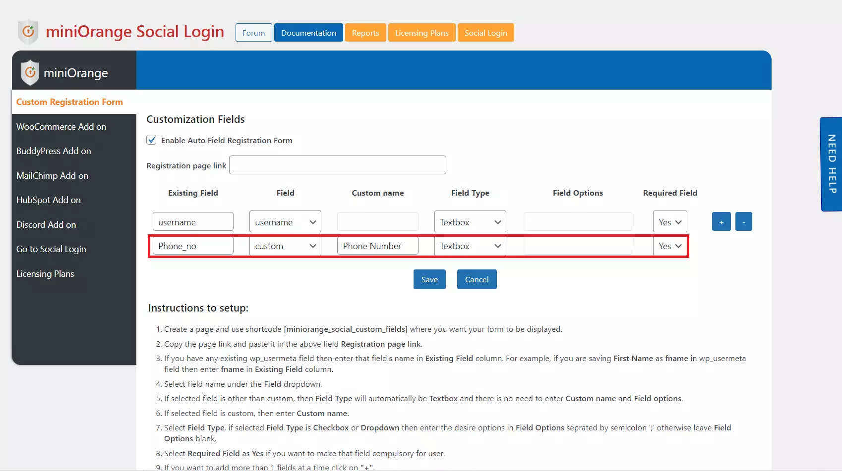 add custom fields userinfo for wordpress registration form addon