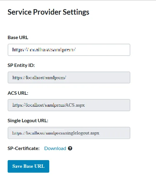Azure AD ASP.Net SAML Connector sp settings