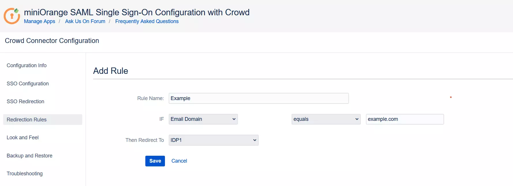 SAML Single Sign On (SSO) Connector for Crowd and Fisheye, example rule