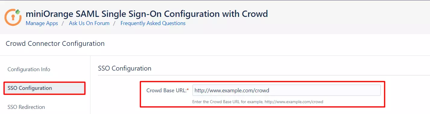 SAML Single Sign On (SSO) Connector for Crowd and Fisheye, Crowd Base URL