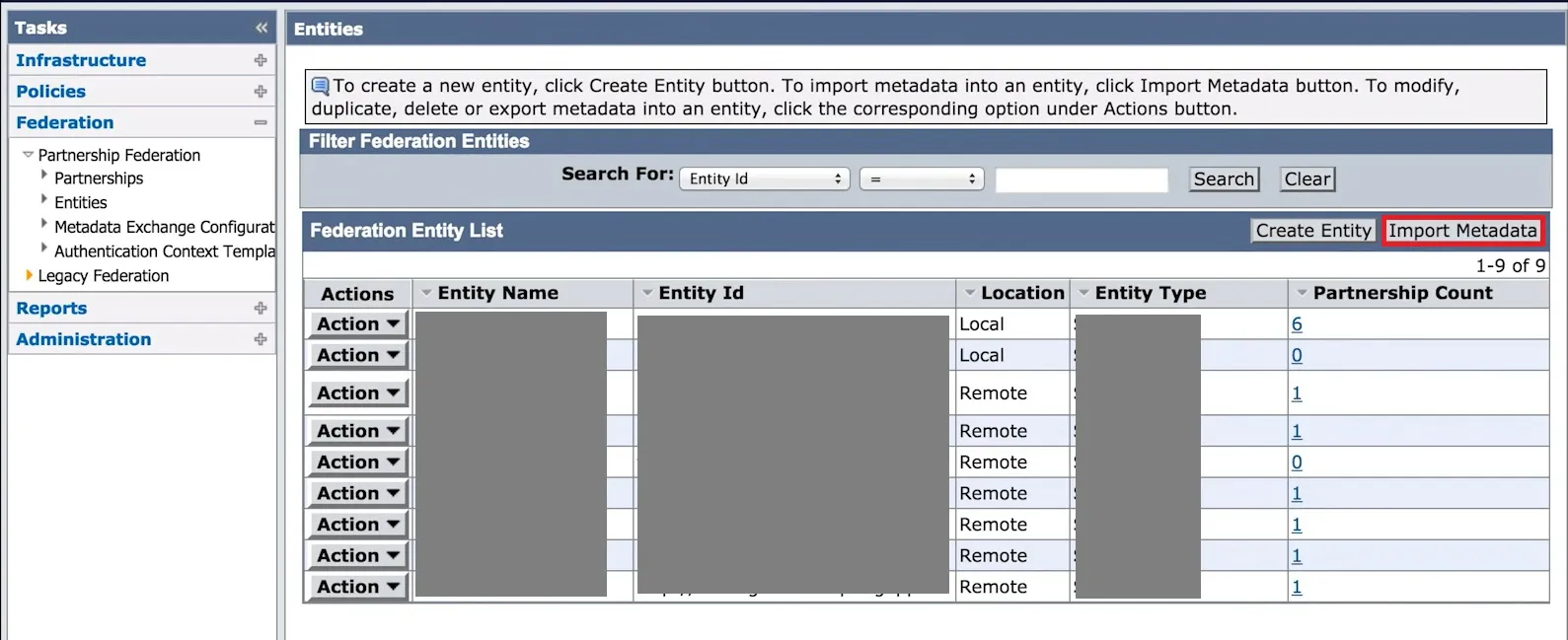 drupal saml CA Identity import metadata 