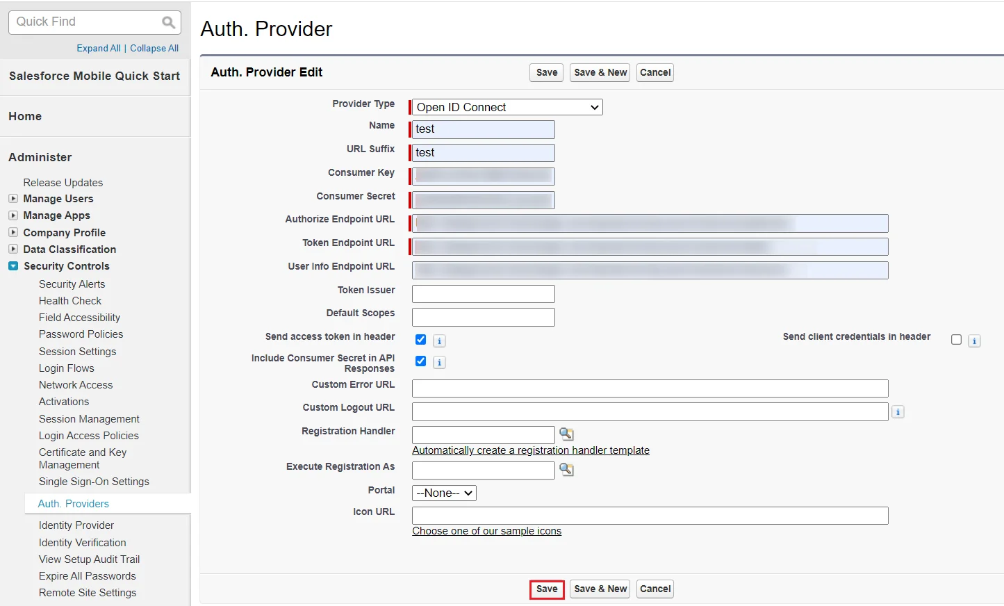 OAuth server Single Sign-On(SSO)magento- Salesforce fill details