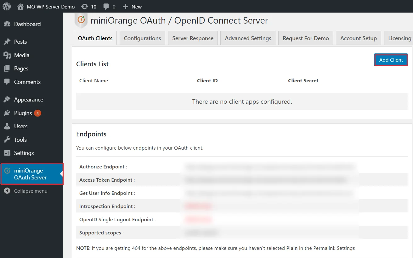 OAuth server Single Sign-On(SSO)WordPress- Salesforce add client