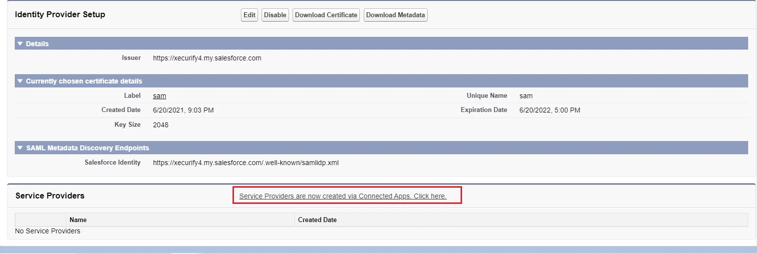 SAML Single Sign on (SSO) using Salesforce Identity Provider, Create SP via connected apps