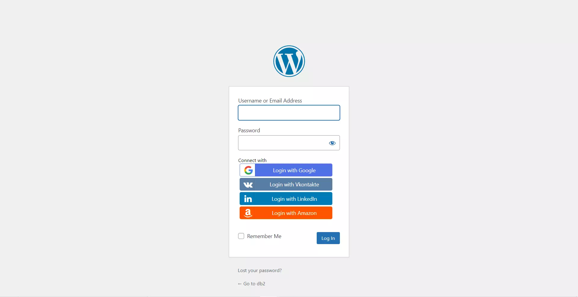 wordpress social login page select any app